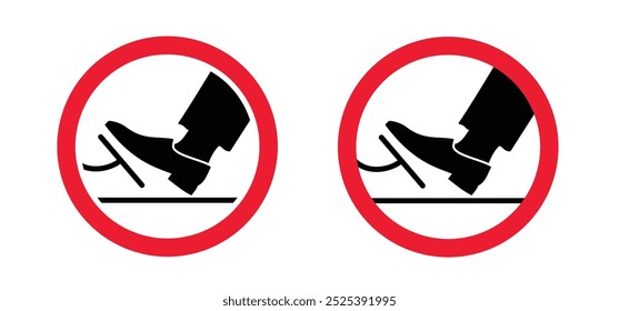 Stop do not gas pedal or brake pedal. Break with foot icon. Cartoon Foot push clutch. Foot pressing the brake and clutch pedal. Foot pushing the pedal gas.