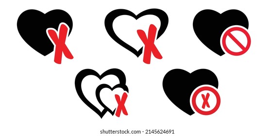 Stop do not love with red stop sign. Forbidden couple, romance. Halt allowed, no ban. Flat vector signboard icon or pictogram. Heart shape logo. No falling in love. Valentine, valentine's day