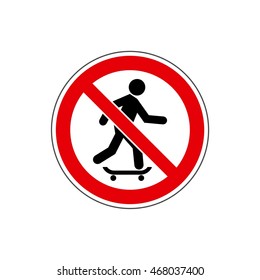 STOP! Do not ride a skateboard. Vector. The icon with a green contour on a white background. For any use. Warns.