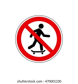 STOP! Do not ride a skateboard. Vector. The icon with a red contour on a white background. For any use. Warns.