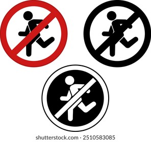 Detener No Ejecutar Señales. Señales de tráfico prohibidas. Iconos rojos, negros y blancos del vector