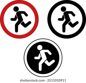 Stop Do Not Run Signs. Prohibitory Road Signs. Warning a Person of Danger. Red, Black, and White Vector Icons