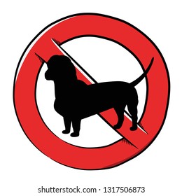 Stop Dog. Black Dog silhouette. Dachshund. Realistically Hand-drawn Dachshund. Transparent background. Vector illustration. White isolated.