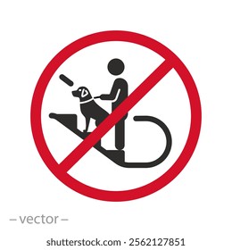 stop dog on the escalator icon, no dog on elevator sign, safety rule for pet, flat red symbol, vector illustration