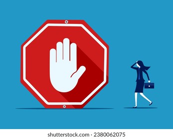 Stop doing business. Businesswoman makes decision with stop sign