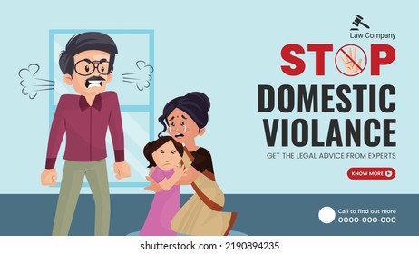 Stop domestic violance get the legal advice from experts landscape banner design template.