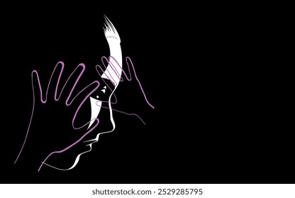Stop domestic violence. Violence against women. White and purple flat illustration, on black background. Background design.