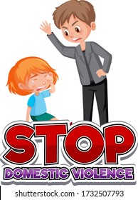 Stop domestic violence font design with father hitting girl illustration