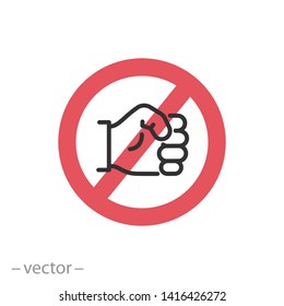 Stop Domestic Violence Icon, Stop Fist Hand, Line Symbol On White Background - Editable Stroke Vector Illustration