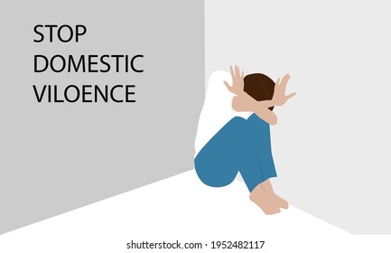 Stop domestic violence. Women violence and abuse concept. Social issues, abuse and aggression on women. Cartoon vector illustration on flat style.