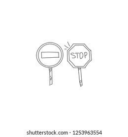 Stop and dont entry doodle icon. Two road signs vector illustration