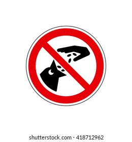 STOP! Don't feed the animals sign. Vector. The icon with a red contour on a white background. For any use. Zoos / parks. Warns.
