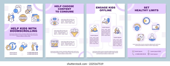 Stop doomscrolling tips for parents brochure template. Leaflet design with linear icons. Editable 4 vector layouts for presentation, annual reports. Arial-Black, Myriad Pro-Regular fonts used