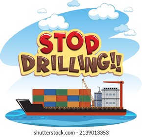 Stop drilling cartoon word logo design illustration