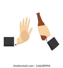 Stop drink. no alcohol. Hand with bottle, warning to driver poster vector design