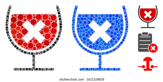 Stop drink wine composition of filled circles in different sizes and color tones, based on stop drink wine icon. Vector filled circles are organized into blue composition.