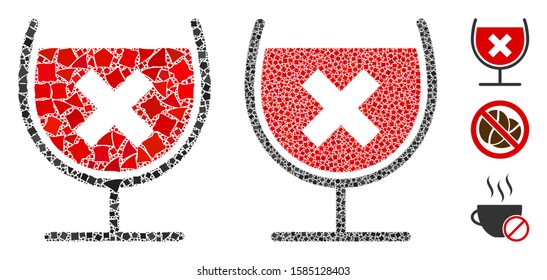 Stop drink wine icon mosaic of rough items in variable sizes and color hues, based on stop drink wine icon. Vector joggly items are combined into mosaic.