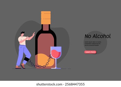 Stop drinking illustration. Drunk person suffering from alcoholic drinks. Concept of alcohol addiction, sober, healthy lifestyle without alcohol. Vector flat cartoon design for web banners