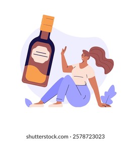 Stop drinking illustration. Drunk person suffering from alcoholic drinks. Concept of alcohol addiction, sober, healthy lifestyle without alcohol. Vector flat cartoon design for web banners