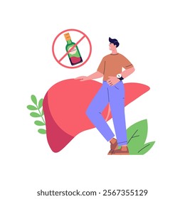 Stop drinking illustration. Healthy people refuse alcoholic drinks. Concept of alcohol addiction, sober, healthy lifestyle without alcohol. Vector flat cartoon design for web banners