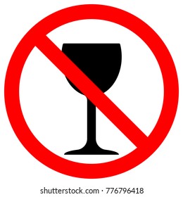 STOP DRINKING sign. Wine cup icon in crossed out red circle. Vector.