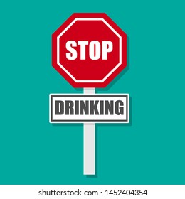 stop drnking sign.red road sign. flat design. sign with shadow. 