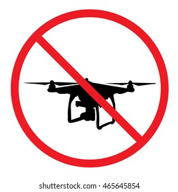Stop droids icon. No copters. Quadrocopter in ban. Without drones. Flat vector stock illustration