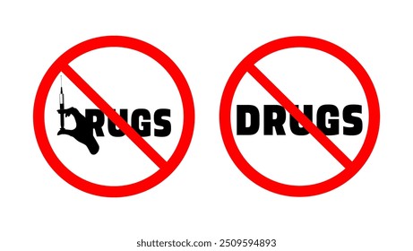 Stop drug addiction, no drugs , black and red isolated silhouette