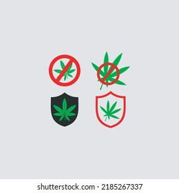 Stop drugs concept with marijuana leaf syringe and pills flat icons set vector illustration. international anti-narcotics day