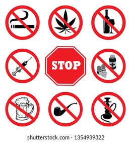 Stop Drugsdrugs Prohibition Sign Collection Smokingno Stock Vector ...