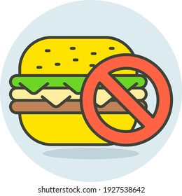 Dejar de comer hamburguesas Concepto, Evitar comida chatarra Vector línea de color Icono Diseño, Símbolo Gym Fitness sobre fondo blanco, Material de ejercicios de entrenamiento ilustración material