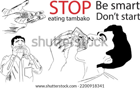 Stop eating Tobacco quotation poster sketch drawing, Stop eating gutka, and chewing tobacco line art vector illustration, Anti Tobacco cartoon doodle drawing