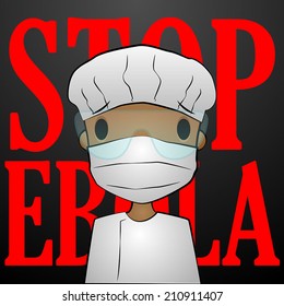 Stop Ebola, african in white protective suit cartoon