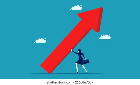Stop the economic crisis. Business woman pushing an arrow up. investment and business
