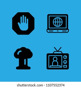 stop, explosion, television and laptop icons vector in sample icon set for web and graphic design