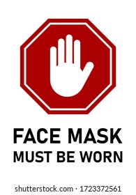 La Máscara De Cara De Detención Debe Estar Pintada O Sin Máscara De Cara, Sin Signo De Entrada. Imagen vectorial.