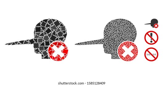 Stop fake icon composition of tuberous parts in different sizes and shades, based on stop fake icon. Vector bumpy elements are combined into composition. Stop fake icons collage with dotted pattern.