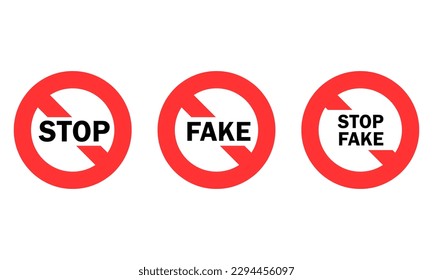 stop, fake and stop fake icons, round red icons