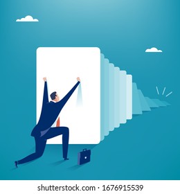 Stop falling. Manager trying to stops falling domino. Project failure vector illustration. 