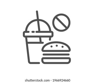 Stop Fast food line icon. Hamburger with soda drink sign. Unhealthy burger symbol. Quality design element. Linear style fast food icon. Editable stroke. Vector