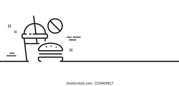 Stop Fast food line icon. Hamburger with soda drink sign. Unhealthy burger symbol. Minimal line illustration background. Fast food line icon pattern banner. White web template concept. Vector