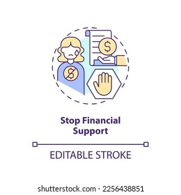 Stop financial support concept icon. Teaching teenager responsibility abstract idea thin line illustration. Isolated outline drawing. Editable stroke. Arial, Myriad Pro-Bold fonts used