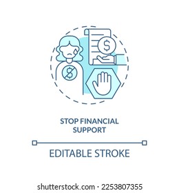 Stop financial support turquoise concept icon. Teaching teenager responsibility abstract idea thin line illustration. Isolated outline drawing. Editable stroke. Arial, Myriad Pro-Bold fonts used