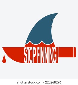 Stop finning.Vector symbol of safe sharks and planet.