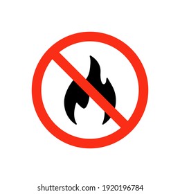 Stop Fire Icon. No Fire Flame Black Symbol. Prohibited Sign. Vector Isolated On White