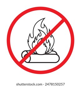 Stop fire icon, no fire and no smoking sign, icon, vector. No fire prohibition sign. Burning fire with wood isolated on white background for web, print, decoration, burning flame. Vector illustration
