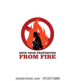 stop fire, silhouette of firefighter logo, vector illustrations