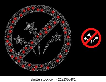 Stop fireworks icon and constellation mesh net stop fireworks model with illuminated spots. Illuminated model is created using stop fireworks vector icon and triangulated mesh.
