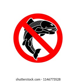 Stop Fish. It is forbidden to fish . Red prohibitory road sign. Ban fishing. Vector illustration