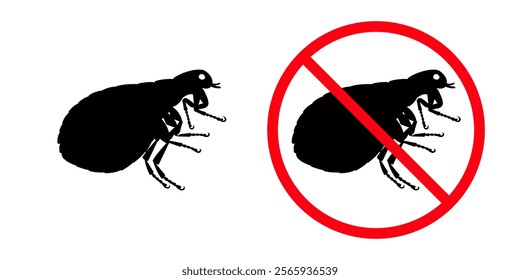 Stop fleas, anti flea sign with insect silhouette and prohibition symbol